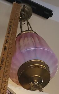Victorian Cranberry Opalescent Swirl Spiral Glass Parlor Lamp W Original Parts