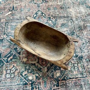 Antique Medium Wood Dough Bowl Trencher European Europe Rustic Vintage Carved