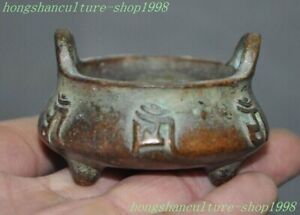 2 2 Ancient Chinese Buddhism Temple Bronze Text Statue Incense Burner Censer