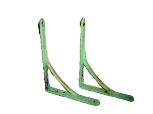 1920s Antique Metal Shelf Brackets Chippy Rusty Layered Paint Cottage Green