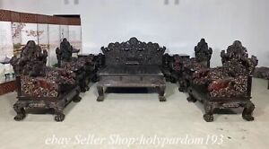 88 Old Chinese Lobular Red Sandalwood Dynasty Foo Fu Lion Desk Table Chair Set