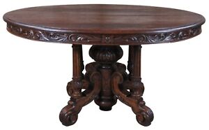 Antique French Renaissance Revival Oval Oak Carved Dining Center Or Hunt Table