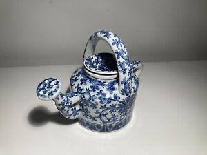 Vintage Chinese Blue And White Porcelain Watering Can Pot Or Kettle Marked