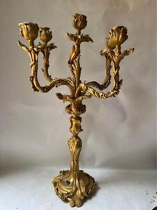 Early 20th Century French Gilt Brass Louis Xv Style 5 Light Candelabra