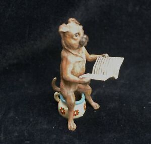 Austrian Cold Painted Dog Reading News While Sitting On A Potty By Bergman
