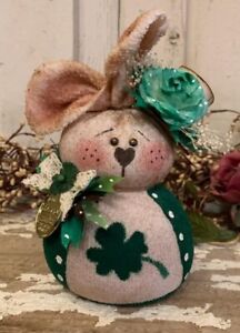 Handmade Folk Art Rabbit Bunny Primitive Saint Patricks Doll Ooak Artist