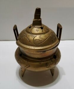 Vintage Chinese Xuande Footed W Lid Bronze Brass Incense Burner Holder 4 5 