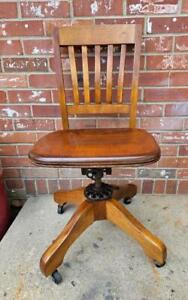 Vintage Oak Chair Bankers Office Desk Rolling Adjusts Milwaukee Chair Co 1914