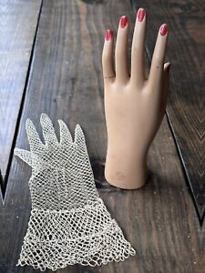 Industrial Vintage Glove Ring Mold Display Painted Red Nails Hand Glove Prop