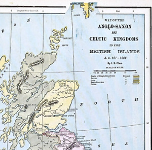 1898 British Islands Engalnd Map Anglo Saxon And Celtic Kingdom Ireland Scotland