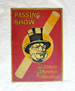 Original Old Antique Vintage Passing Show Ad Sign Tin Board Collectible