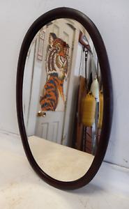 Antique Lovely Beveled Glass Oval Mirror Classic Wood Frame 20 By 32 