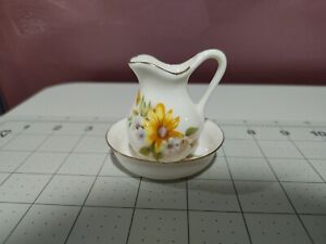 Vintage Miniature Pitcher And Washer White Floral