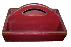 Primitive Rustic Vintage Barn Red Painted Wood Carrier 14 X 10 Inches Wide