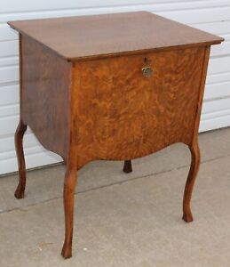Antique 1910 S Tiger Oak Music Stand Record Office Cabinet Table W Cabriole Legs