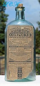 Rare Labeled Lydia Pinkham Antique Bottle For Female Complaints Bim Original Lbl