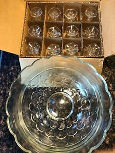 Vintage Concord Crystal Punch Bowl Set Large Bowl 12 Footed Handle Glasses New
