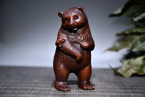 Chinese Vintage Boxwood Intricately Carved Lovely Bear Statue Sculpture Gift Art