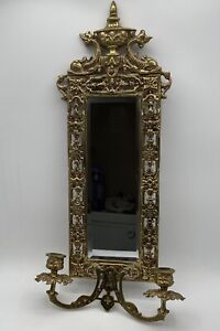 Antique Bradley Hubbard Brass Beveled Mirrored Wall Sconce Candle Holder 1890s