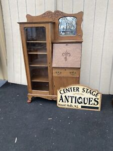 65325 Antique Oak Side By Side Bookcase Desk