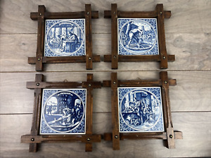 Vintage Blue And White Framed Tile Set Of 4 N Jon Luyken W Germany 1649 1712