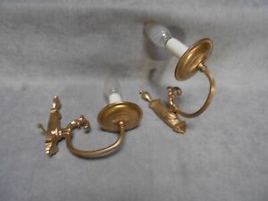 Pair French Vintage Brass Wall Light Sconces Directoire Pattern