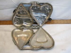 Lg Antique Double 6 Valentine Heart Metal Chocolate Candy Mold Cupid Heavy Duty