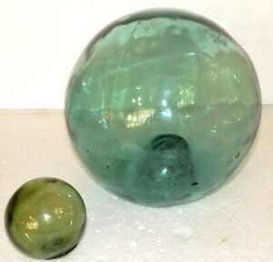 Vintage 9 Blue Green Japanese Hand Blown Glass Fishing Ball Float Buoy