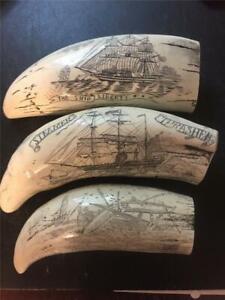 Set Of Three Scrimshaw Reproduction Whale Teeth Limited Time Listing 