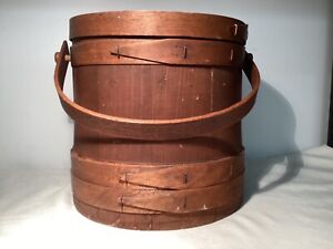Vintage Primitive C L Lane Co Wooden Firkin Sugar Bucket W Handle And Lid Euc