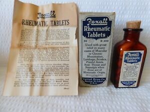 Vtg Rexall Rheumatic Tablets Brown Bottle In Box With Insert Nos Apothecary Old