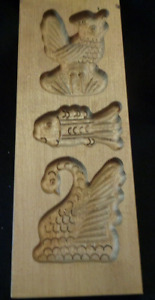 Vtg Butter Mold Holiday Wooden Hand Carved Individual Rooster Fish Swan Unused