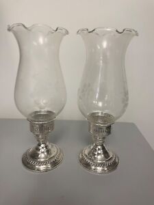 Vintage Sterling Silver Candle Stick Holders Set Of 2 With Globes Weighted