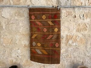 Turkish Anatolian Dowry Embroidered Jajim Cicim Kilim Vintage Turkish Sardes Rug