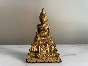 Small Antique Gilt Bronze Thai Buddha Statue Sculpture Deity Chinese
