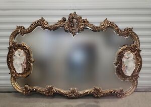 Vintage French Italian Rococo Louis Xv Style Gold Wall Mantle Mirror W Figures
