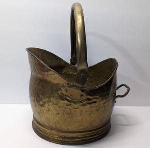 Vintage Brass Hammered Helmet Shaped Coal Ash Bucket Scuttle See Description