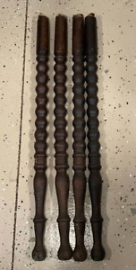 4 Antique Victorian Dark Brown Hand Made Spindle Turned Table Legs 28 Tall