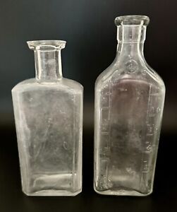 2 Antique Lyric Clear Glass Apothecary Medicine Pharmacy Bottles 5 5 5 