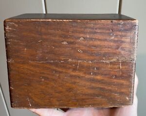 Old Wood Treenware Index Recipe Or File Box Primitive Hinged Dovetailed Joints