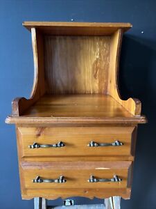 Vintage Rustic Country Ranch Style Solid Pine Wood 2 Drawer Nightstand End Table