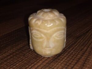Antique Tibetan Carved Alabaster Stone Buddha Kwan Yin Bead Pendant 29x24mm