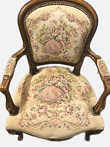 20th Century Chateau D Ax Louis Xv Needlepoint Tapestry Armchair Courting Lady
