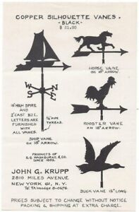 John G Kupp Copper Silhouette Weather Vanes Adv Rooster Horse Duck Dd