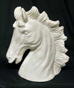 Mid Century White Ceramic Horse Head Bust Statue
