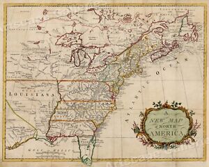A New Map Of North America 1760s Vintage Style Early Us Map 20x24