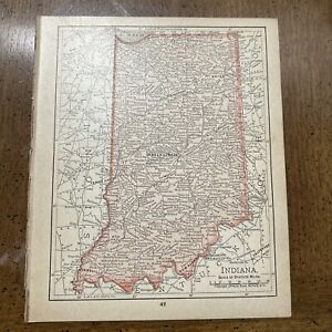 Rand Mcnally Co Antique 1904 Map Of Indiana 7x6