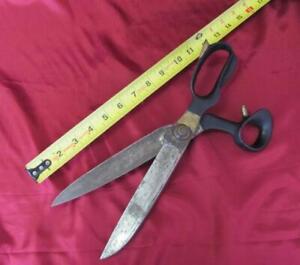 19c Antique Hand Hammered Damascus Steel Huge Sewing Scissors