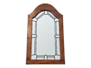 Vintage Mirror Arched Walnut Wooden Framed Wall Mirror W Black Mullion Design 