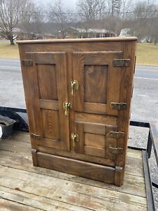 Antique Vintage Solid Oak Ice Box Refrigerator